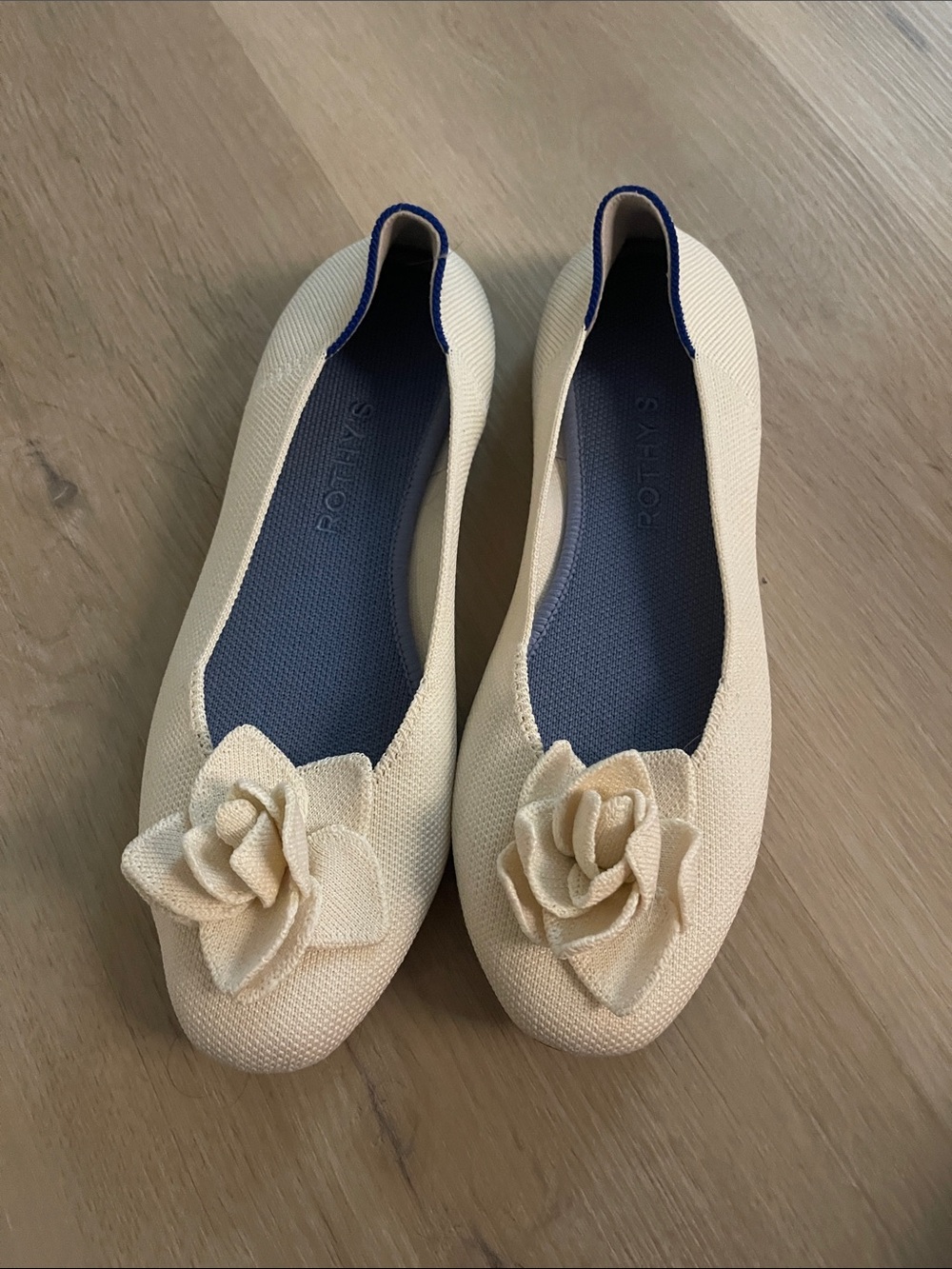 Rothy's Cream Floral Appliqué Ballet Flats